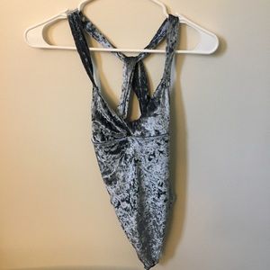 Blue aerie velvet body suit